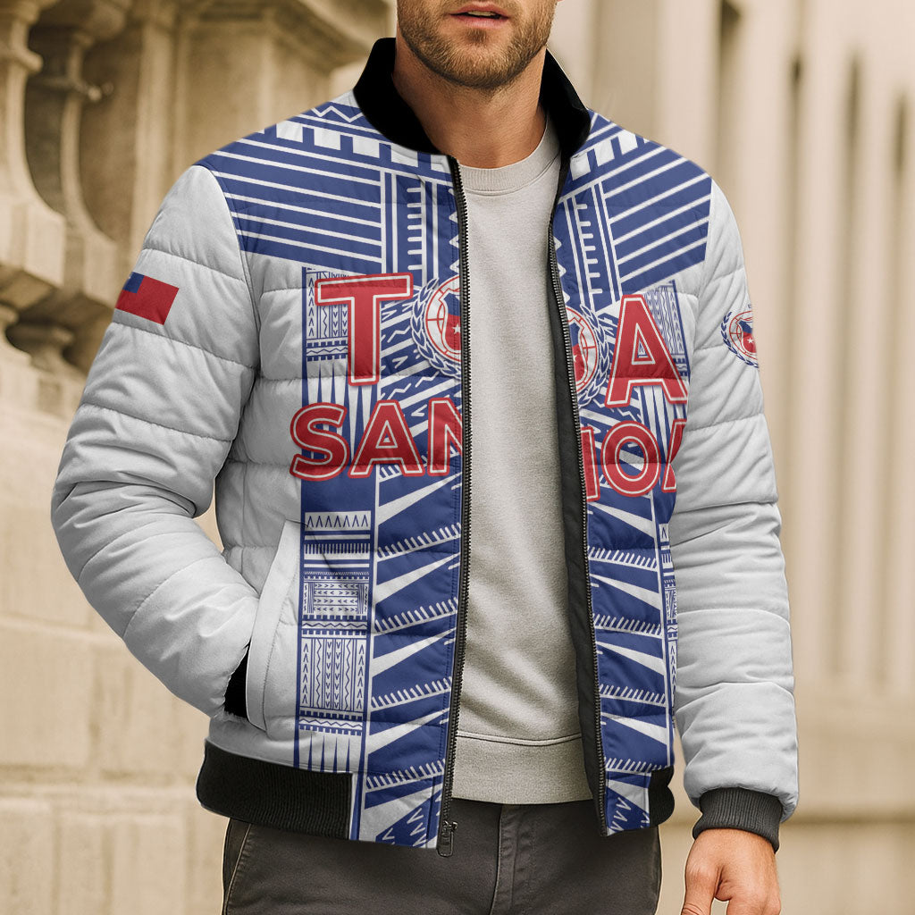 Custom Rugby Toa Samoa Bomber Puffer Jacket Samoan Tatau White Version LT05 - Polynesian Pride