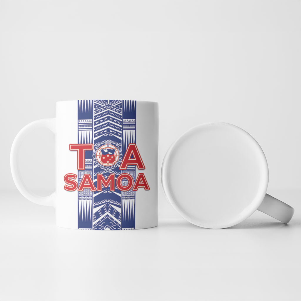 Custom Rugby Toa Samoa Ceramic Mug Samoan Tatau White Version LT05 - Polynesian Pride