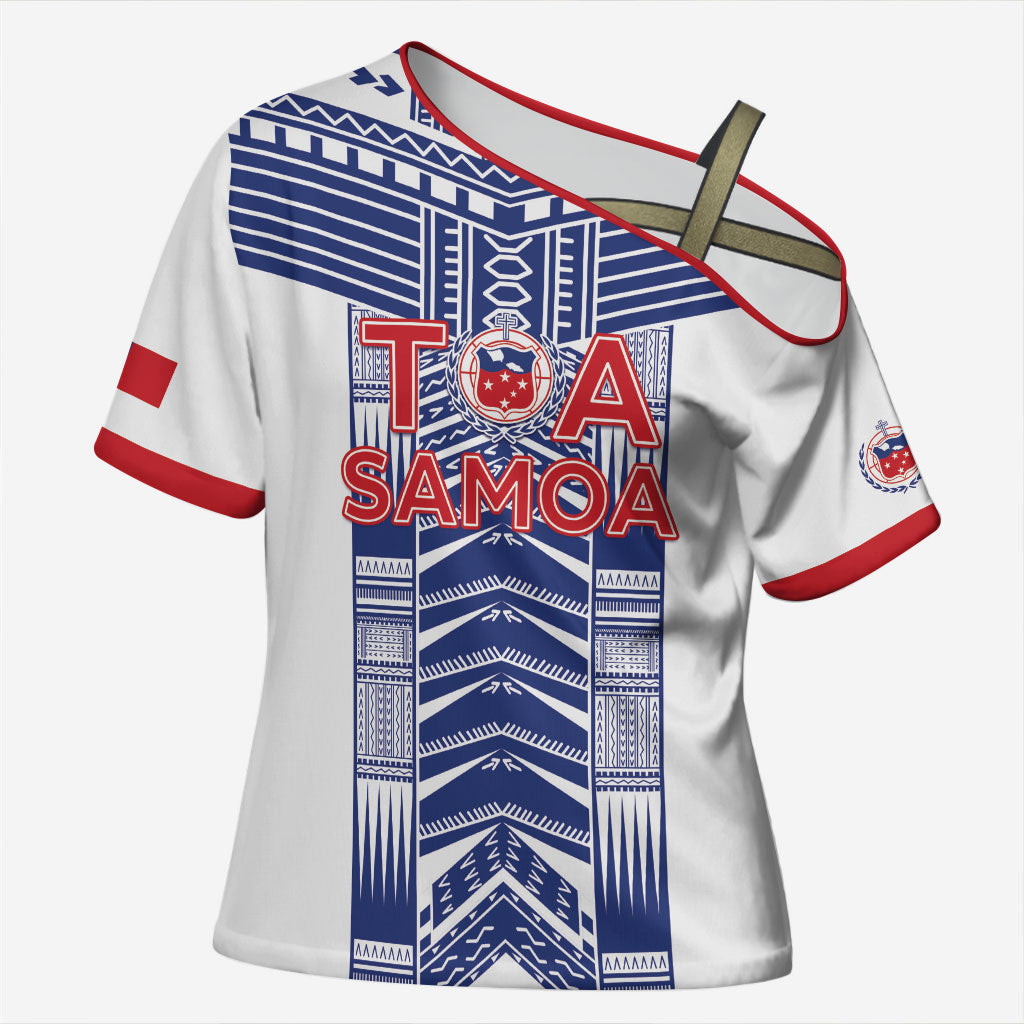 Custom Rugby Toa Samoa Cross Shoulder Shirt Samoan Tatau White Version LT05 Female White - Polynesian Pride