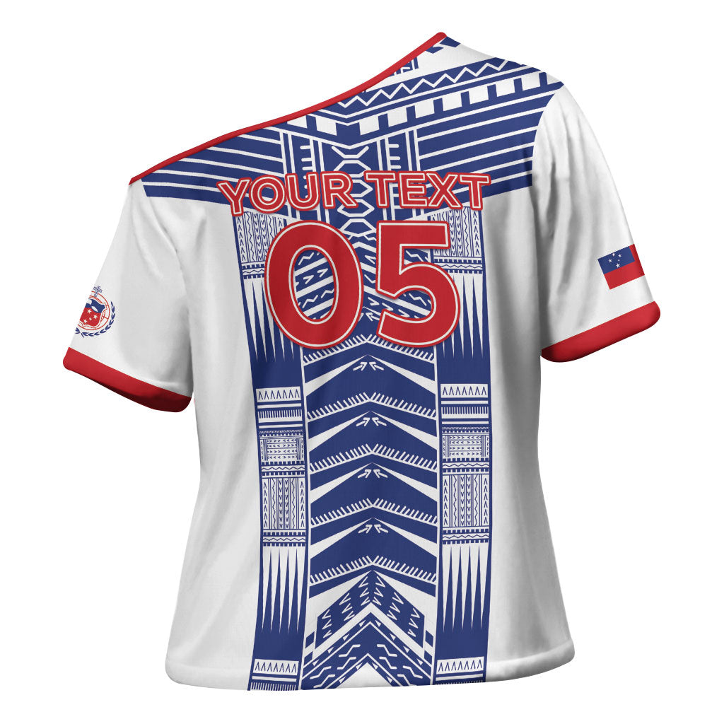Custom Rugby Toa Samoa Cross Shoulder Shirt Samoan Tatau White Version LT05 - Polynesian Pride