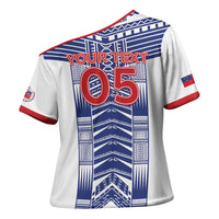 Custom Rugby Toa Samoa Cross Shoulder Shirt Samoan Tatau White Version LT05 - Polynesian Pride