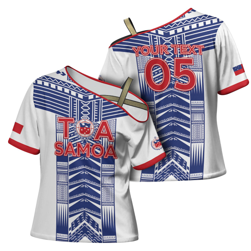 Custom Rugby Toa Samoa Cross Shoulder Shirt Samoan Tatau White Version LT05 - Polynesian Pride