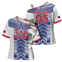 Custom Rugby Toa Samoa Cross Shoulder Shirt Samoan Tatau White Version LT05 - Polynesian Pride