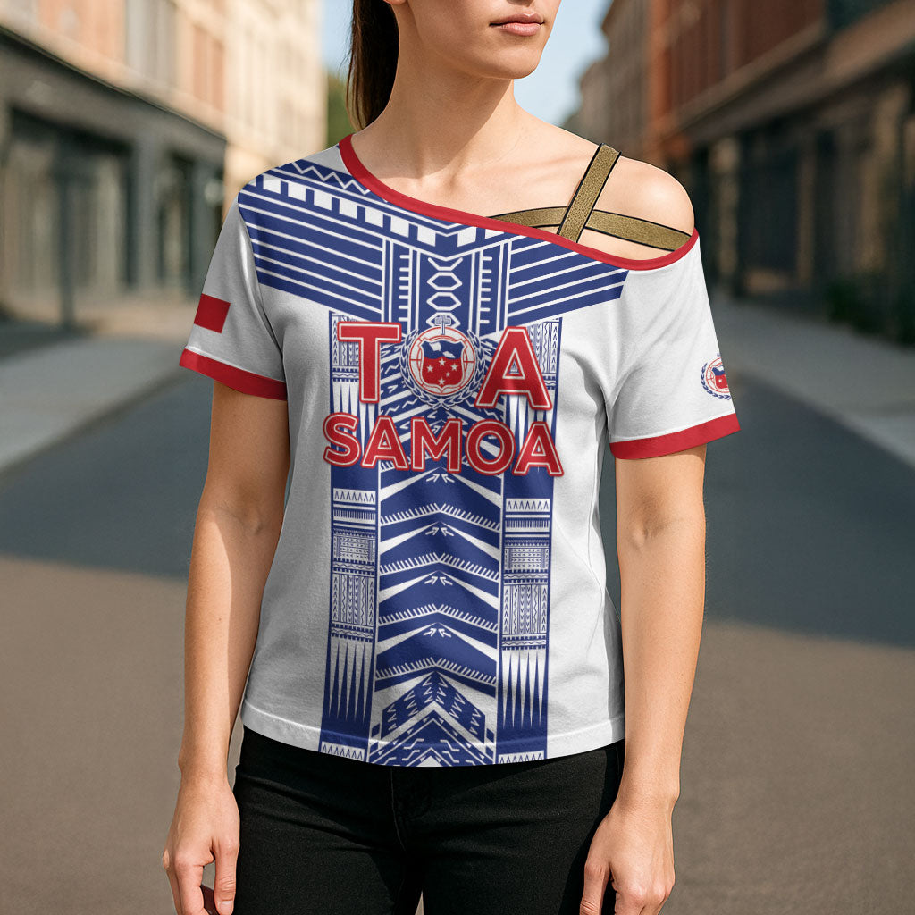 Custom Rugby Toa Samoa Cross Shoulder Shirt Samoan Tatau White Version LT05 - Polynesian Pride
