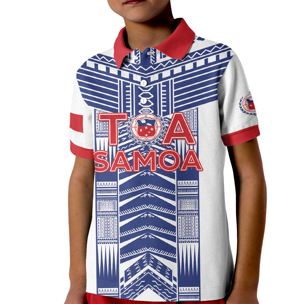 Custom Rugby Toa Samoa Kid Polo Shirt Samoan Tatau White Version LT05 Kid White - Polynesian Pride