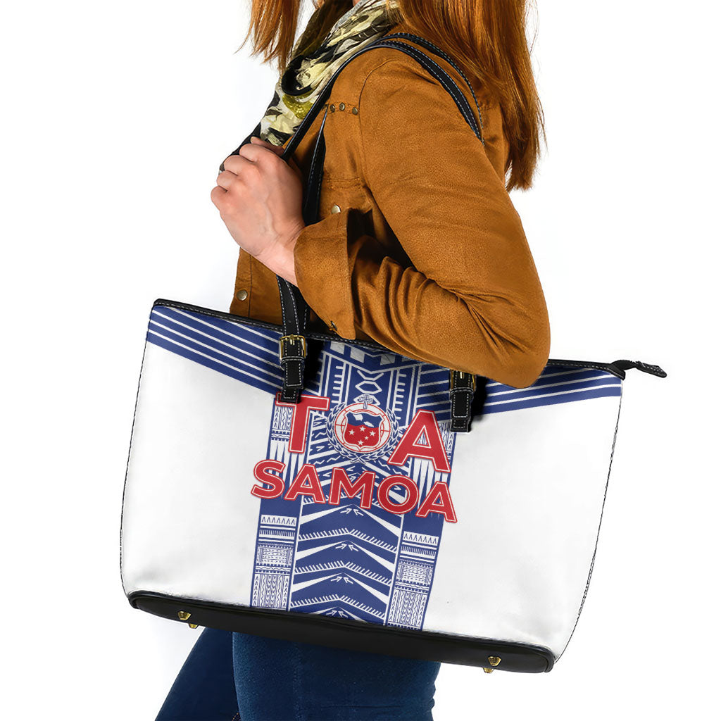 Rugby Toa Samoa Leather Tote Bag Samoan Tatau White Version LT05 White - Polynesian Pride