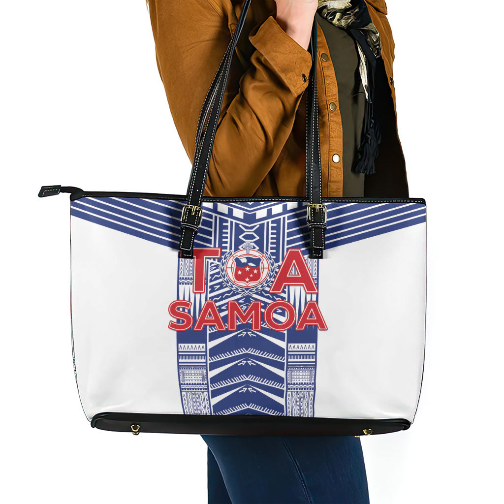 Rugby Toa Samoa Leather Tote Bag Samoan Tatau White Version LT05 - Polynesian Pride