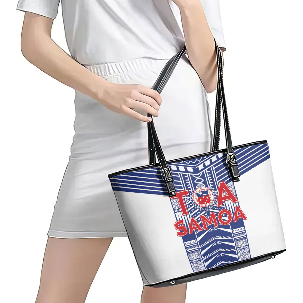 Rugby Toa Samoa Leather Tote Bag Samoan Tatau White Version LT05 - Polynesian Pride