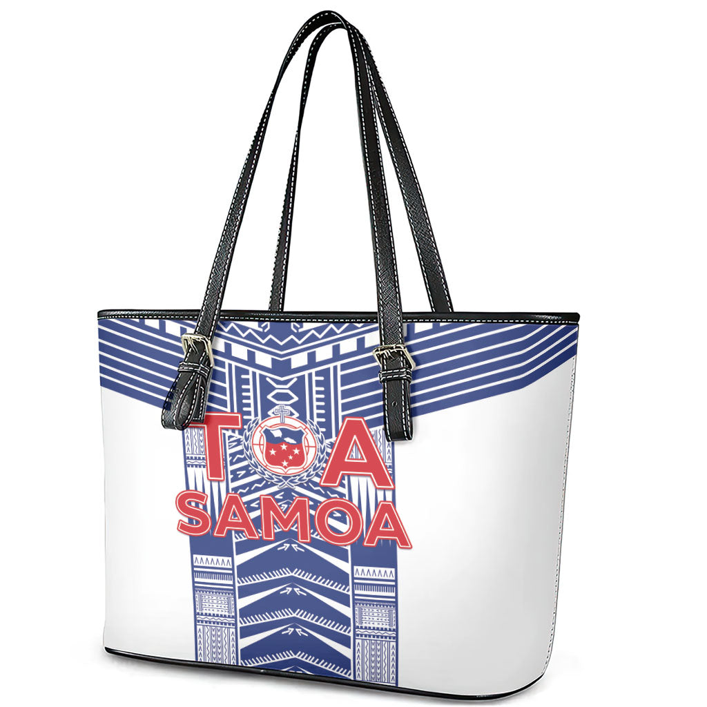 Rugby Toa Samoa Leather Tote Bag Samoan Tatau White Version LT05 - Polynesian Pride