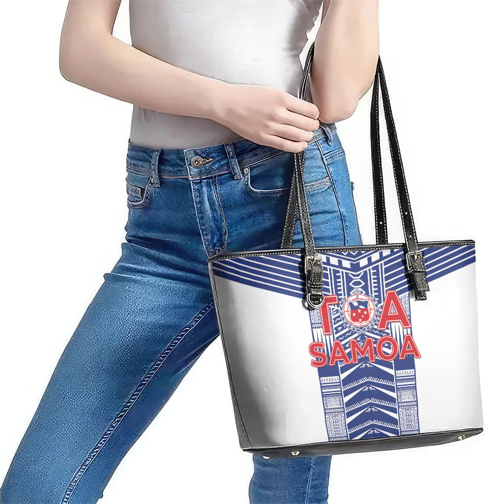 Rugby Toa Samoa Leather Tote Bag Samoan Tatau White Version LT05 - Polynesian Pride