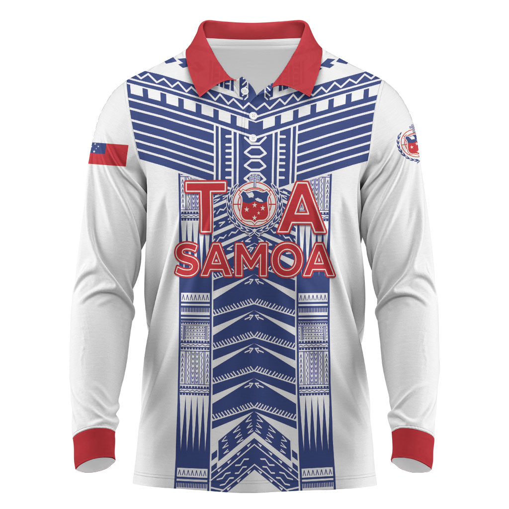 Custom Rugby Toa Samoa Long Sleeve Polo Shirt Samoan Tatau White Version LT05 White - Polynesian Pride