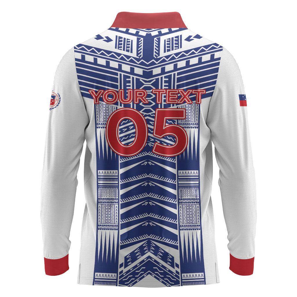 Custom Rugby Toa Samoa Long Sleeve Polo Shirt Samoan Tatau White Version LT05 - Polynesian Pride