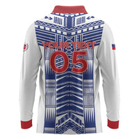 Custom Rugby Toa Samoa Long Sleeve Polo Shirt Samoan Tatau White Version LT05 - Polynesian Pride