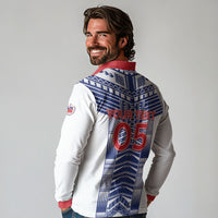 Custom Rugby Toa Samoa Long Sleeve Polo Shirt Samoan Tatau White Version LT05 - Polynesian Pride