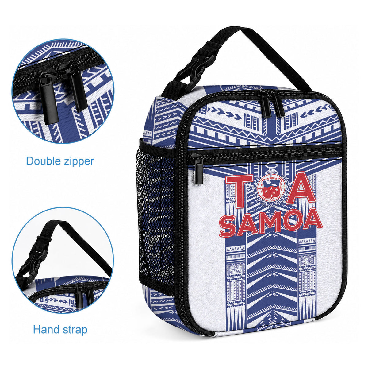 Rugby Toa Samoa Lunch Bag Samoan Tatau White Version LT05 - Polynesian Pride