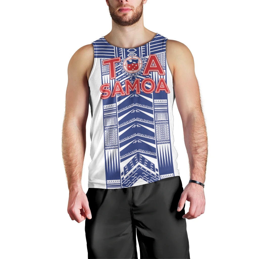 Custom Rugby Toa Samoa Men Tank Top Samoan Tatau White Version LT05 - Polynesian Pride