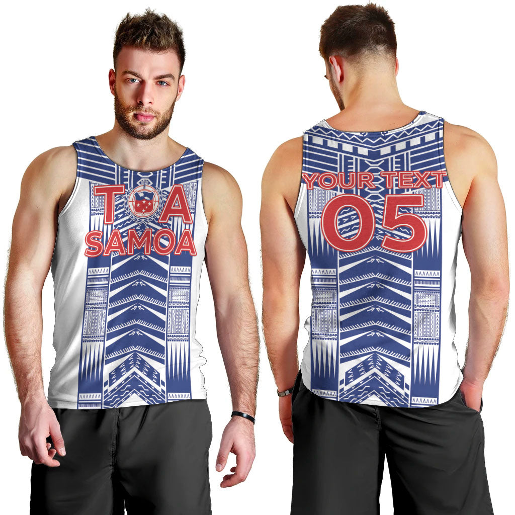 Custom Rugby Toa Samoa Men Tank Top Samoan Tatau White Version LT05 - Polynesian Pride