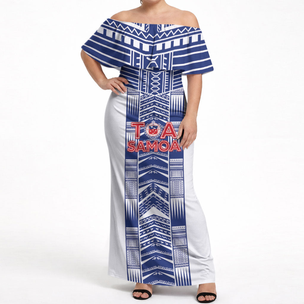 Custom Rugby Toa Samoa Off Shoulder Maxi Dress Samoan Tatau White Version LT05 Women White - Polynesian Pride