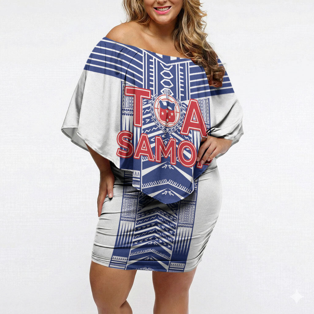 Custom Rugby Toa Samoa Off Shoulder Short Dress Samoan Tatau White Version LT05 Women White - Polynesian Pride
