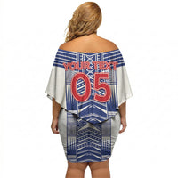 Custom Rugby Toa Samoa Off Shoulder Short Dress Samoan Tatau White Version LT05 - Polynesian Pride