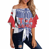 Custom Rugby Toa Samoa Off Shoulder Wrap Waist Top Samoan Tatau White Version LT05 White - Polynesian Pride