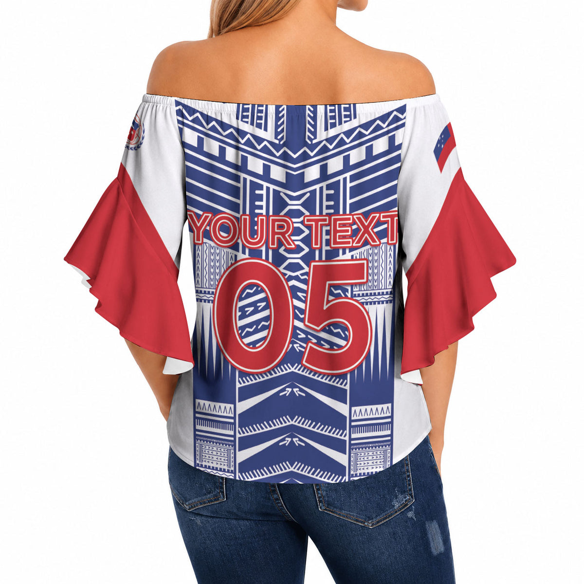 Custom Rugby Toa Samoa Off Shoulder Wrap Waist Top Samoan Tatau White Version LT05 - Polynesian Pride