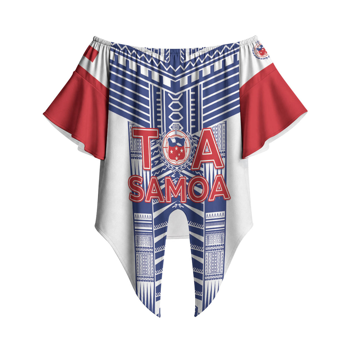 Custom Rugby Toa Samoa Off Shoulder Wrap Waist Top Samoan Tatau White Version LT05 - Polynesian Pride