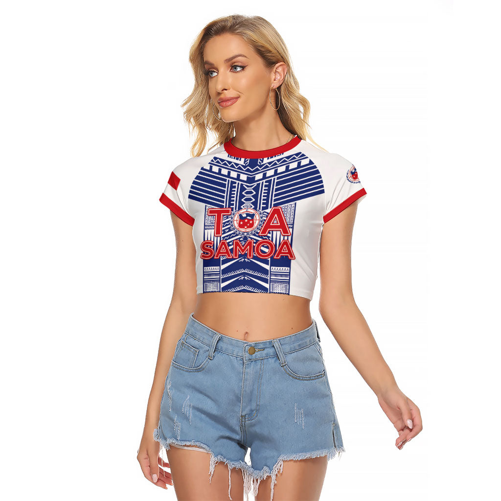 Custom Rugby Toa Samoa Raglan Cropped T Shirt Samoan Tatau White Version LT05 Female White - Polynesian Pride