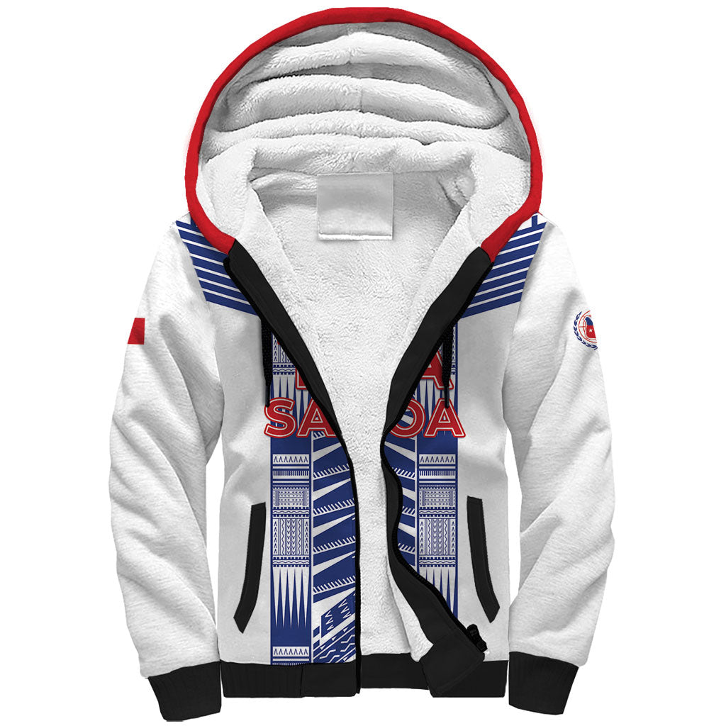 Custom Rugby Toa Samoa Sherpa Hoodie Samoan Tatau White Version LT05 Unisex White - Polynesian Pride