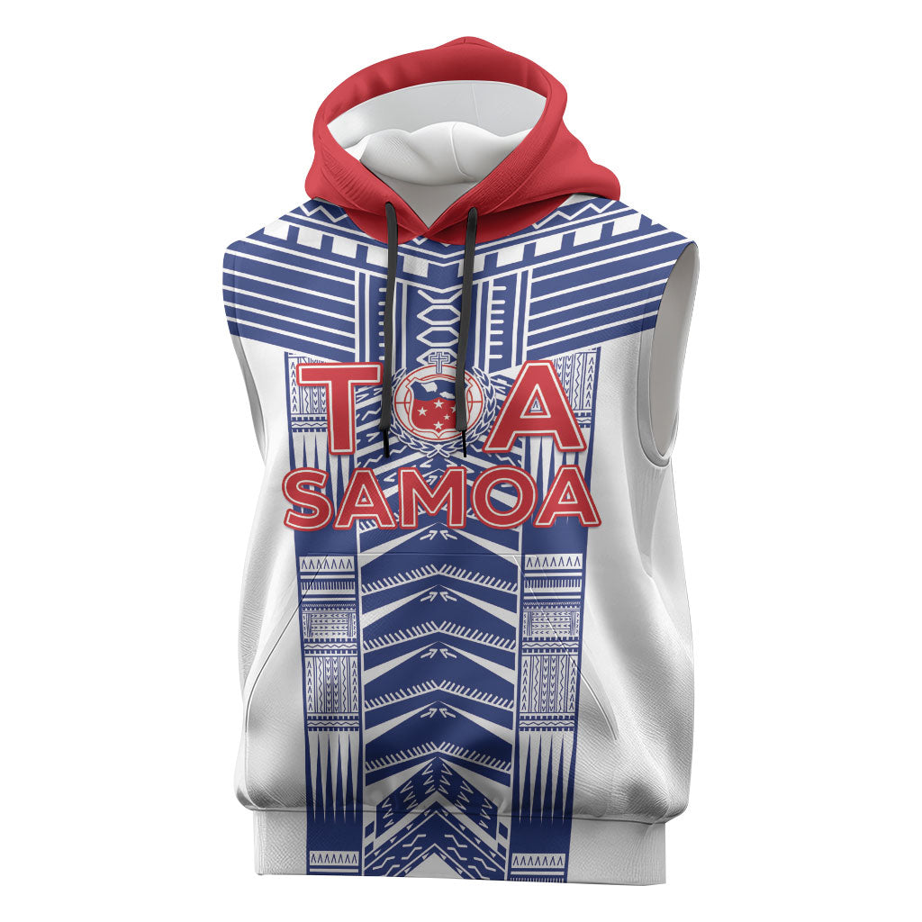 Custom Rugby Toa Samoa Sleeveless Hoodie Samoan Tatau White Version LT05 White - Polynesian Pride