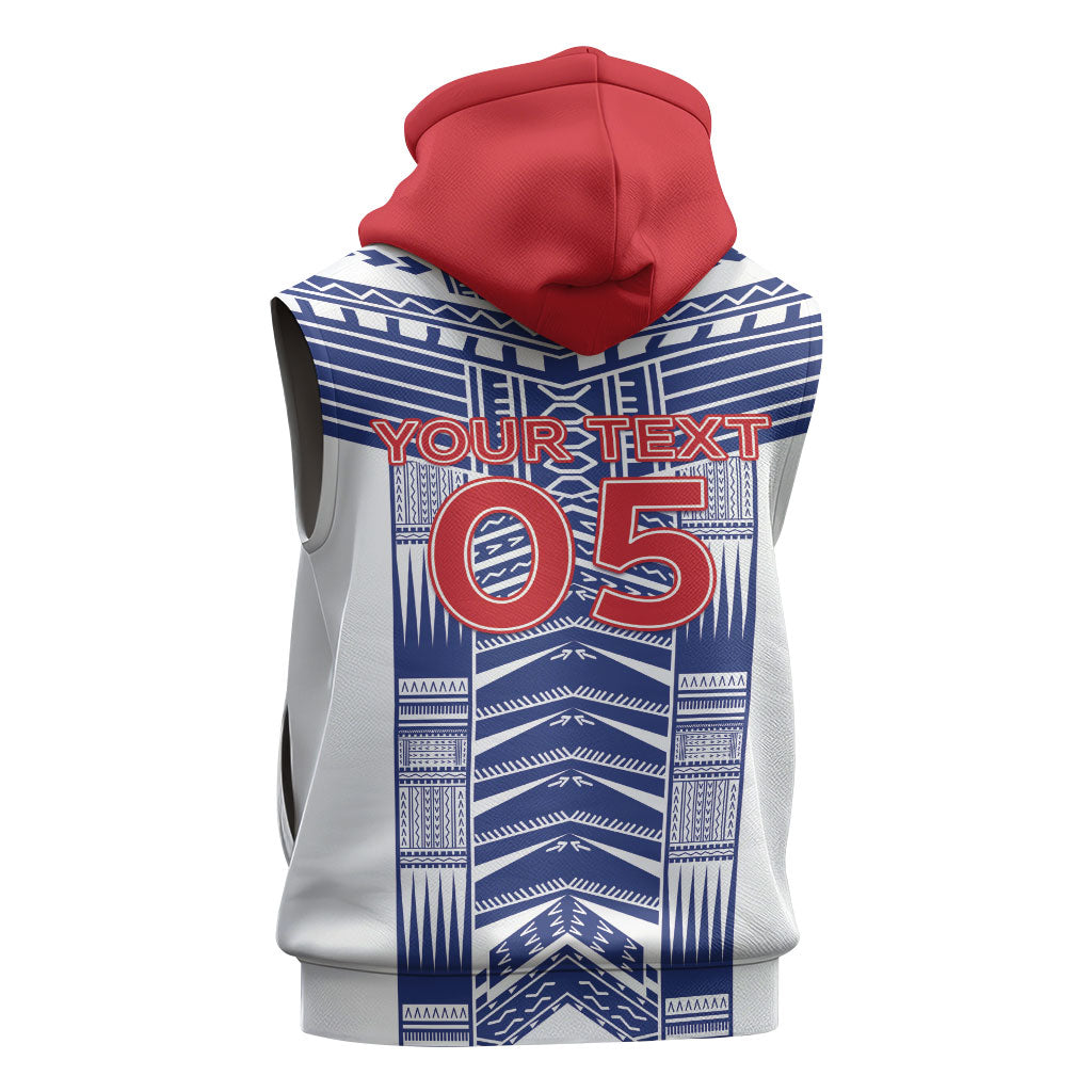 Custom Rugby Toa Samoa Sleeveless Hoodie Samoan Tatau White Version LT05 - Polynesian Pride