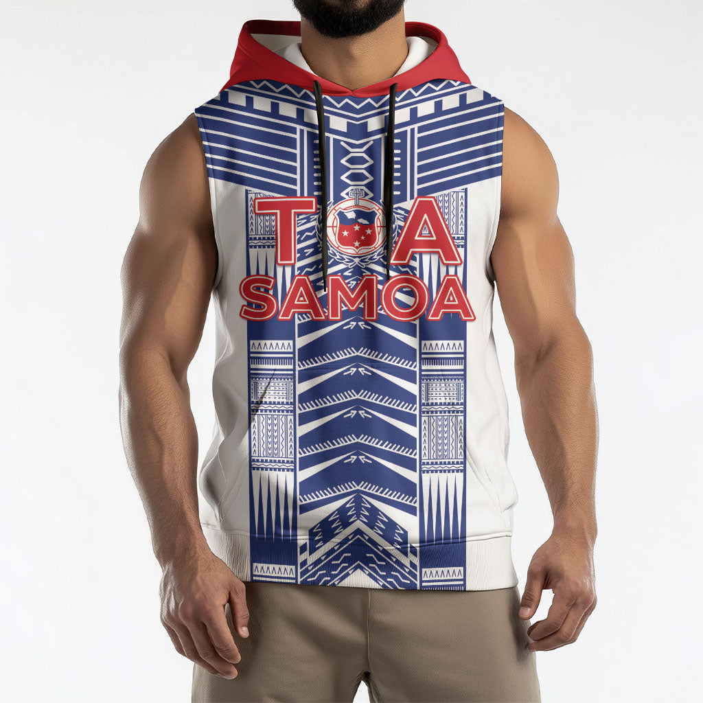 Custom Rugby Toa Samoa Sleeveless Hoodie Samoan Tatau White Version LT05 - Polynesian Pride