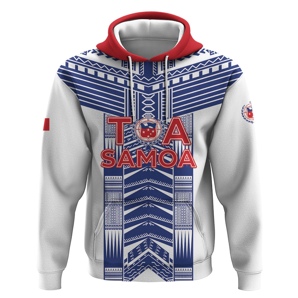 Custom Rugby Toa Samoa Zip Hoodie Samoan Tatau White Version LT05 Pullover Hoodie White - Polynesian Pride