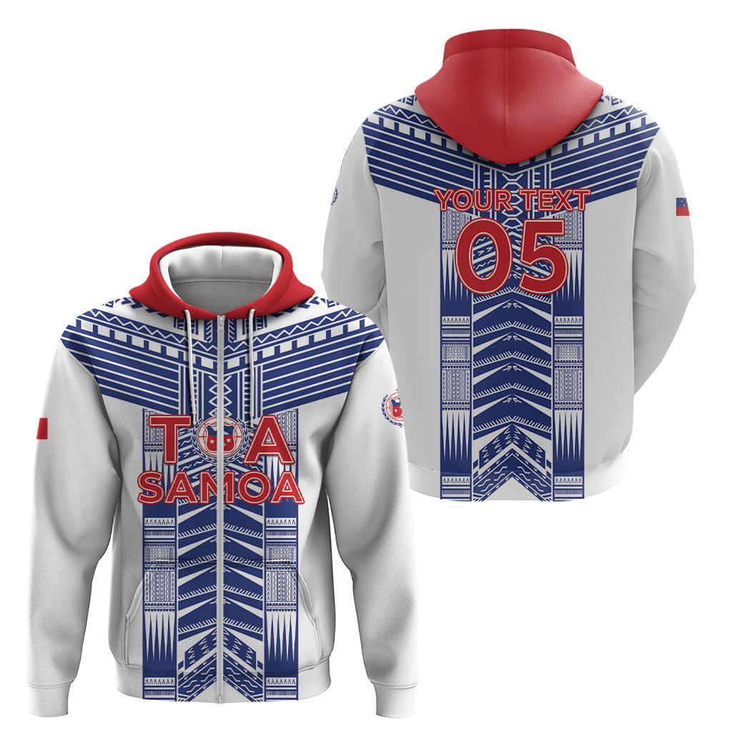 Custom Rugby Toa Samoa Zip Hoodie Samoan Tatau White Version LT05 - Polynesian Pride