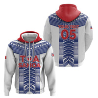 Custom Rugby Toa Samoa Zip Hoodie Samoan Tatau White Version LT05 - Polynesian Pride