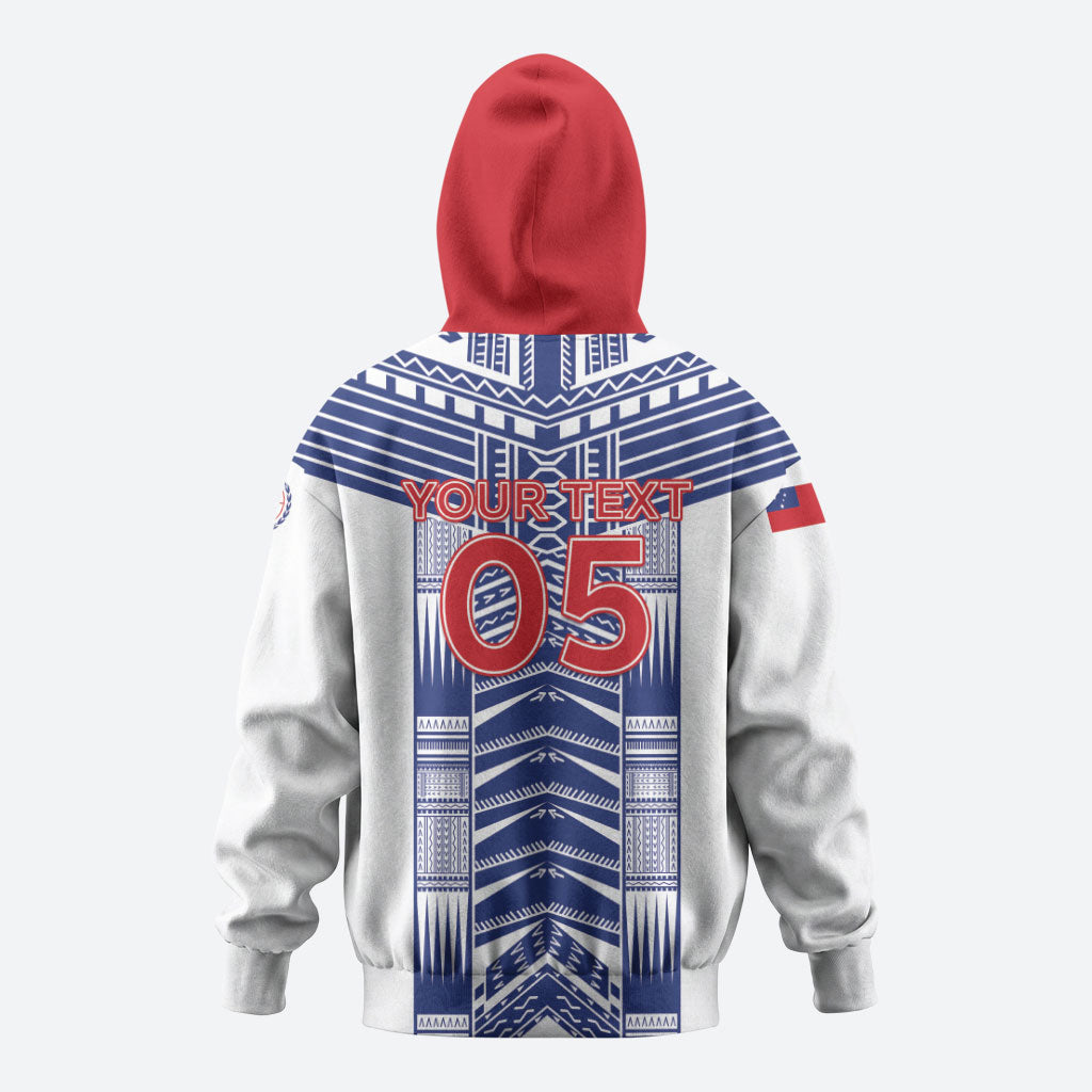 Custom Rugby Toa Samoa Zip Hoodie Samoan Tatau White Version LT05 - Polynesian Pride