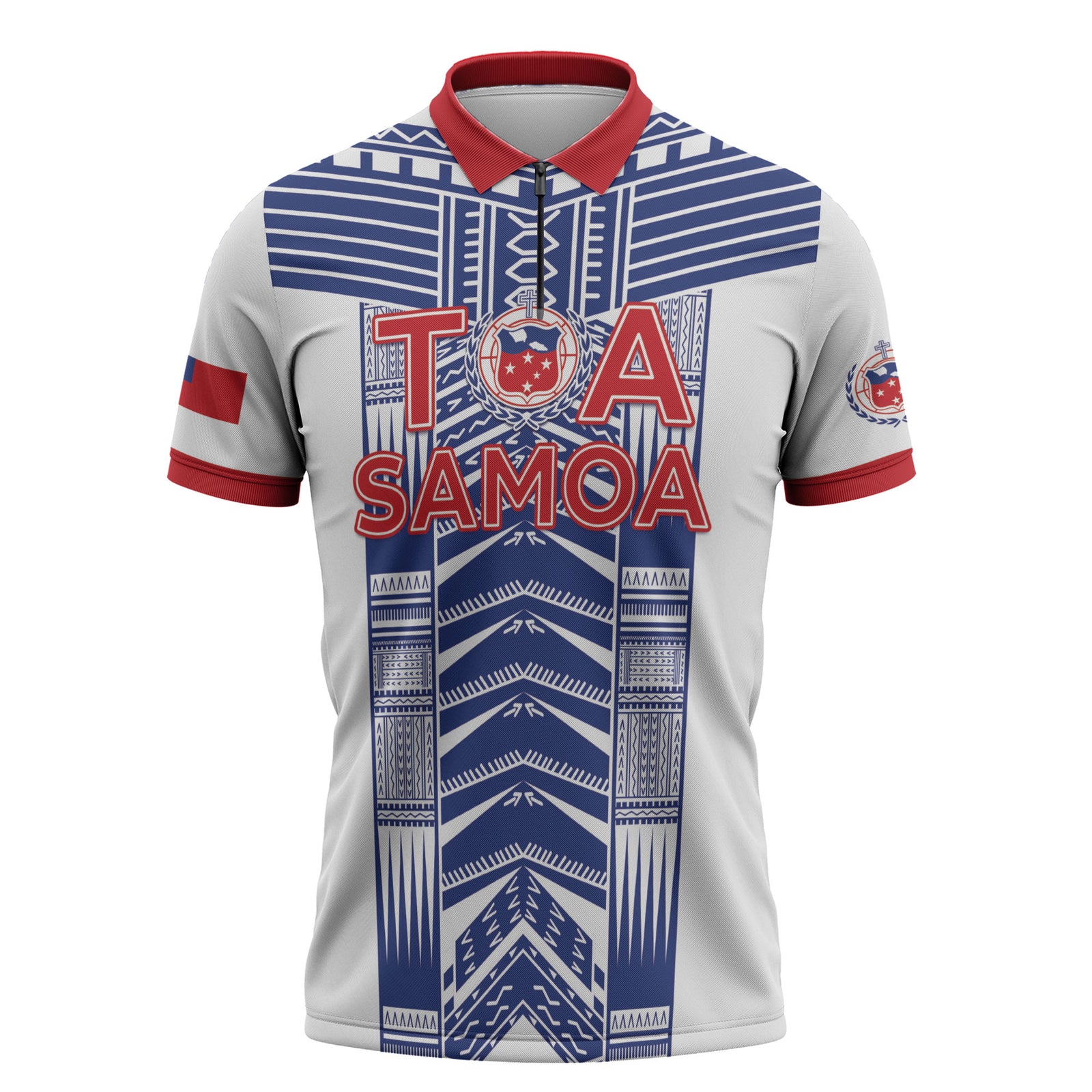 Custom Rugby Toa Samoa Zipper Polo Shirt Samoan Tatau White Version LT05 White - Polynesian Pride