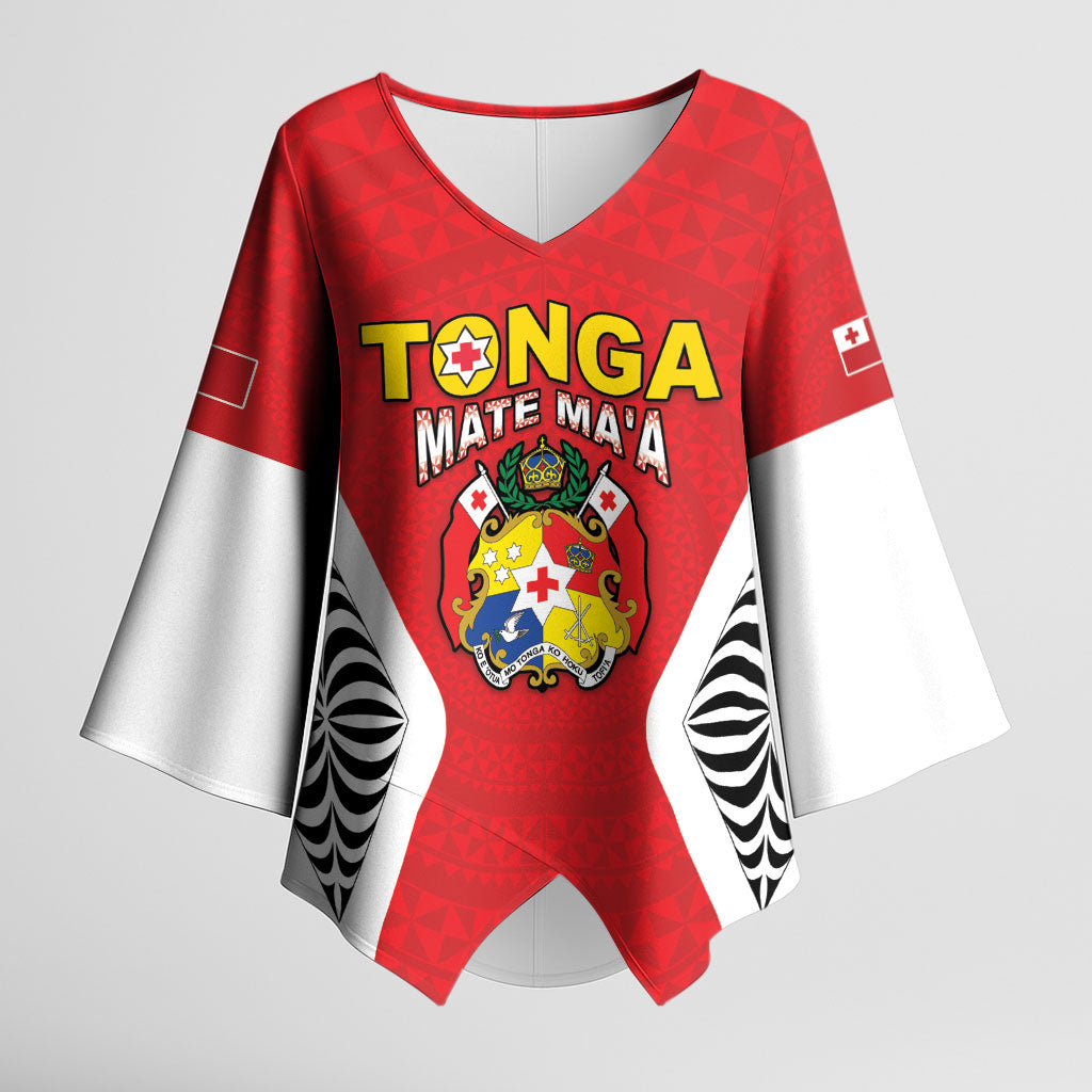 Custom 2026 Tonga Rugby XIII Kimono Sleeve Blouse Sporty Style LT05 Female Red - Polynesian Pride