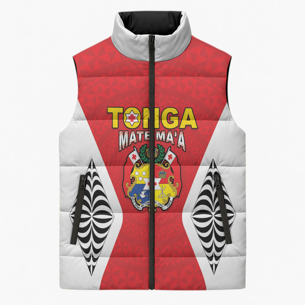 Custom 2026 Tonga Rugby XIII Sleeveless Puffer Jacket Sporty Style LT05 Unisex Red - Polynesian Pride