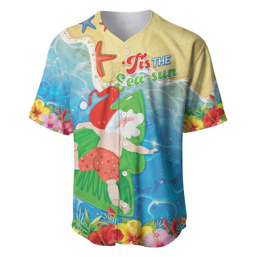 Christmas In Hawaii Baseball Jersey Tis The Sea Sun LT05 Blue - Polynesian Pride