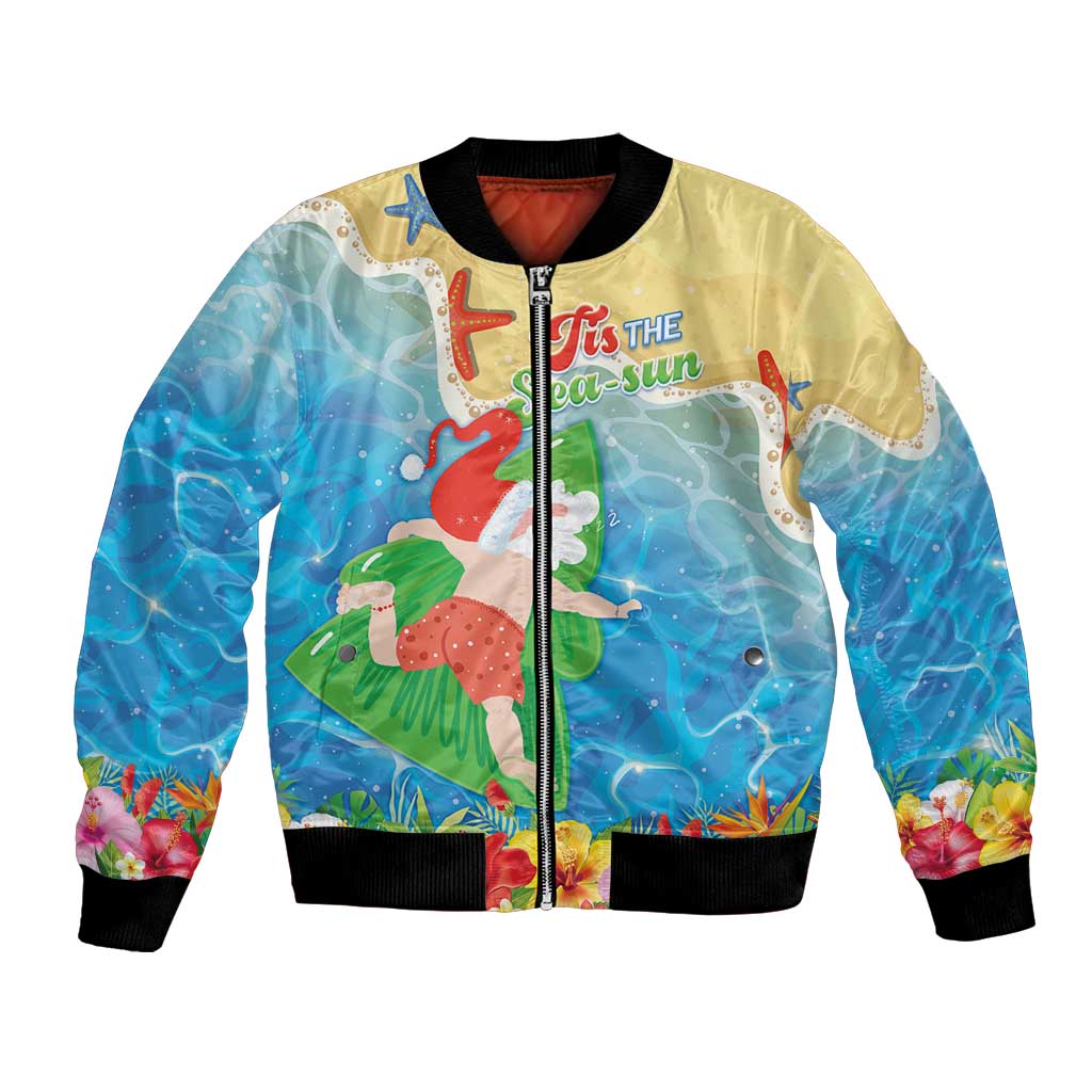 Christmas In Hawaii Bomber Jacket Tis The Sea Sun LT05 Unisex Blue - Polynesian Pride
