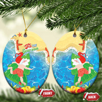 Christmas In Hawaii Ceramic Ornament Tis The Sea Sun LT05 Oval Blue - Polynesian Pride