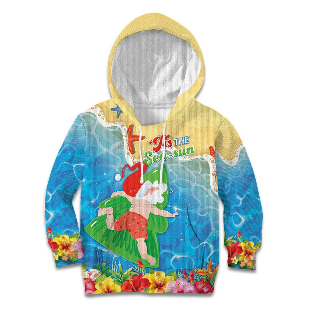 Christmas In Hawaii Kid Hoodie Tis The Sea Sun LT05 Hoodie Blue - Polynesian Pride