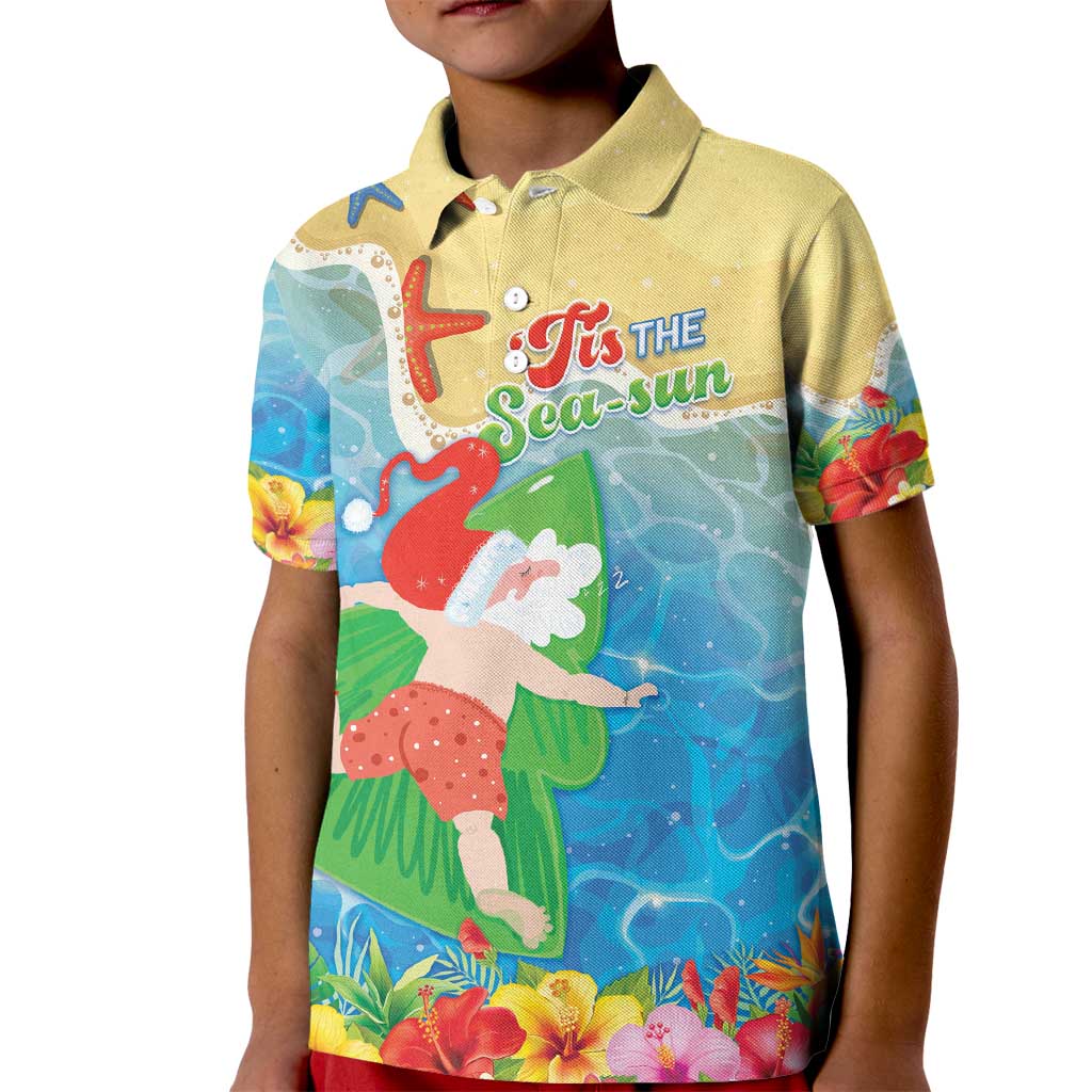 Christmas In Hawaii Kid Polo Shirt Tis The Sea Sun LT05 Kid Blue - Polynesian Pride