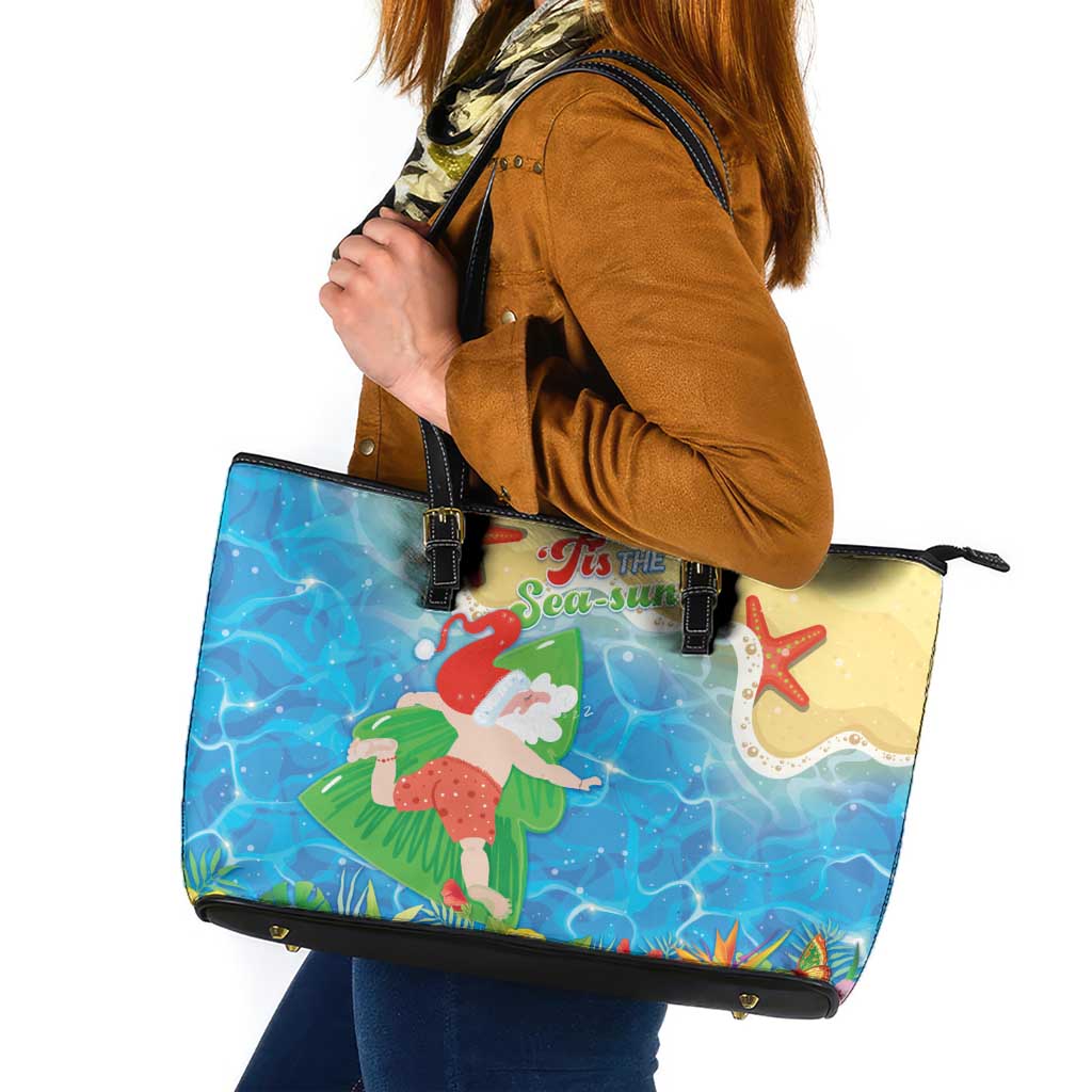 Christmas In Hawaii Leather Tote Bag Tis The Sea Sun LT05 Blue - Polynesian Pride