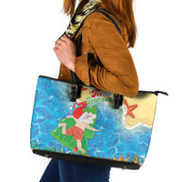 Christmas In Hawaii Leather Tote Bag Tis The Sea Sun LT05 Blue - Polynesian Pride