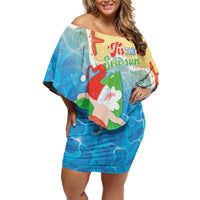 Christmas In Hawaii Off Shoulder Short Dress Tis The Sea Sun LT05 Women Blue - Polynesian Pride