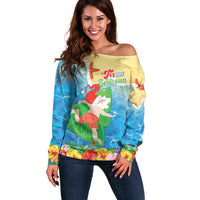 Christmas In Hawaii Off Shoulder Sweater Tis The Sea Sun LT05 Women Blue - Polynesian Pride