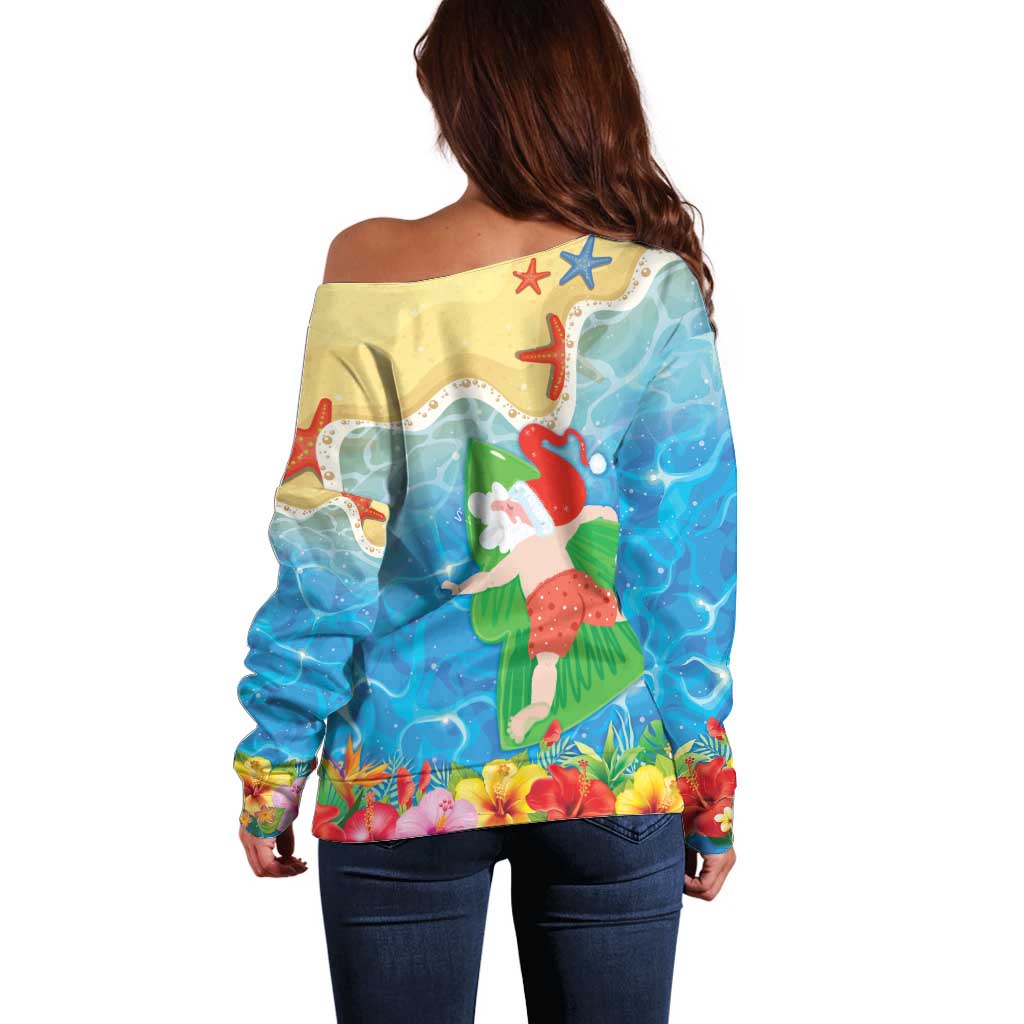 Christmas In Hawaii Off Shoulder Sweater Tis The Sea Sun LT05 - Polynesian Pride