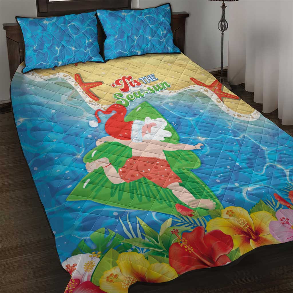 Christmas In Hawaii Quilt Bed Set Tis The Sea Sun LT05 Blue - Polynesian Pride